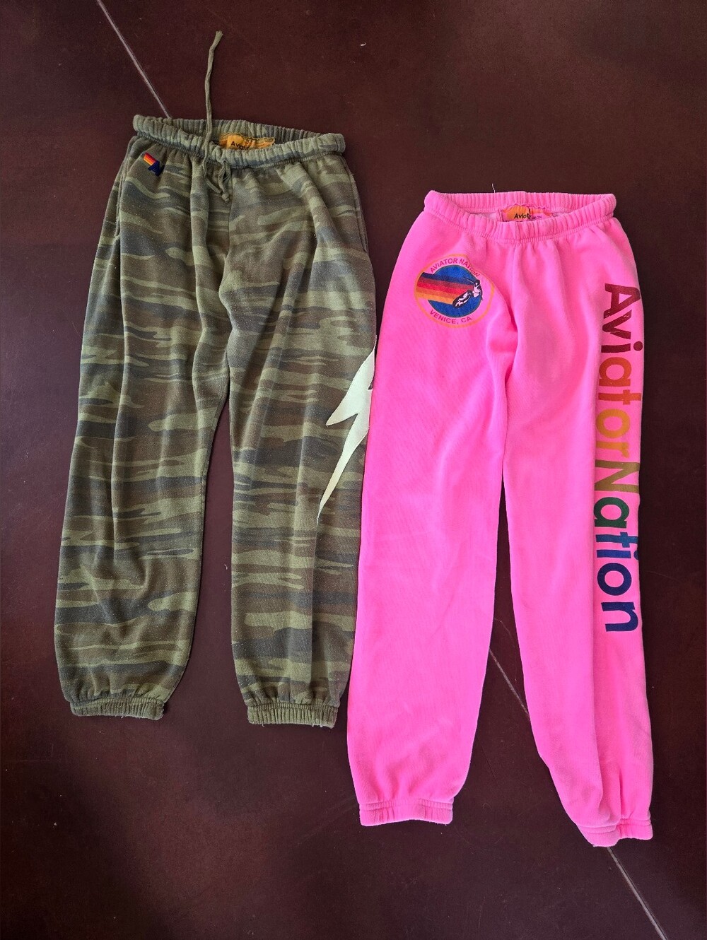 2 Aviator Nation Joggers: Vintage wash Pink + Camo Fits Small 25-27 Waist